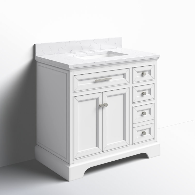 Thompson 36" White Freestanding Bathroom Vanity with Carrara Countertop