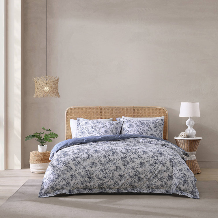 Pen and Ink Blue Floral Cotton Queen Duvet Cover Set
