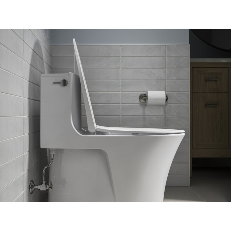 White Thermoset Plastic Quiet-Close Elongated Toilet Seat