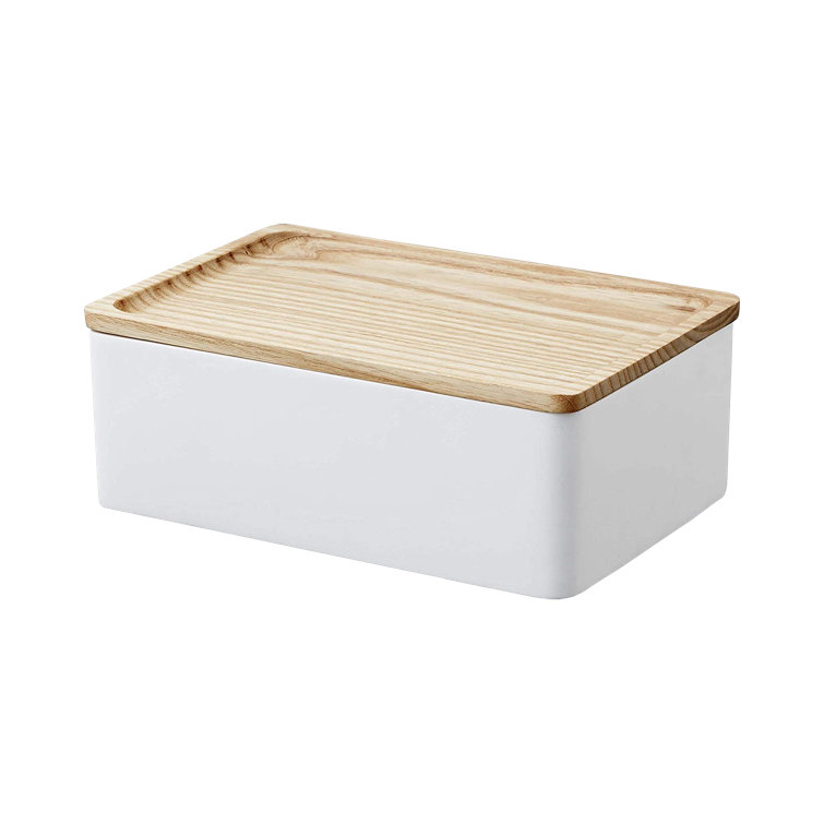 White Polystone Rectangular Accessory Box with Wooden Lid