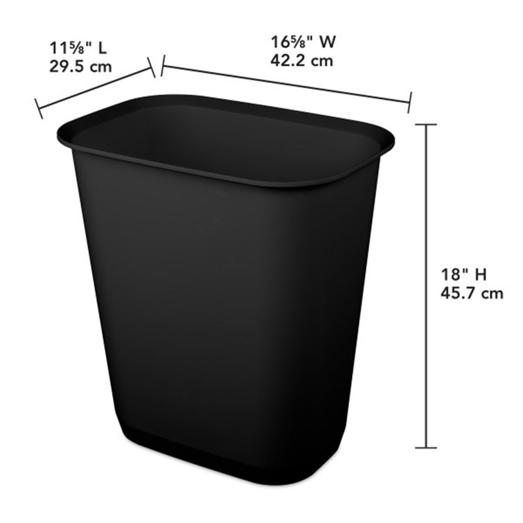 Sterilite 9 Gallon Black Plastic Rectangular Wastebasket, 6 Pack