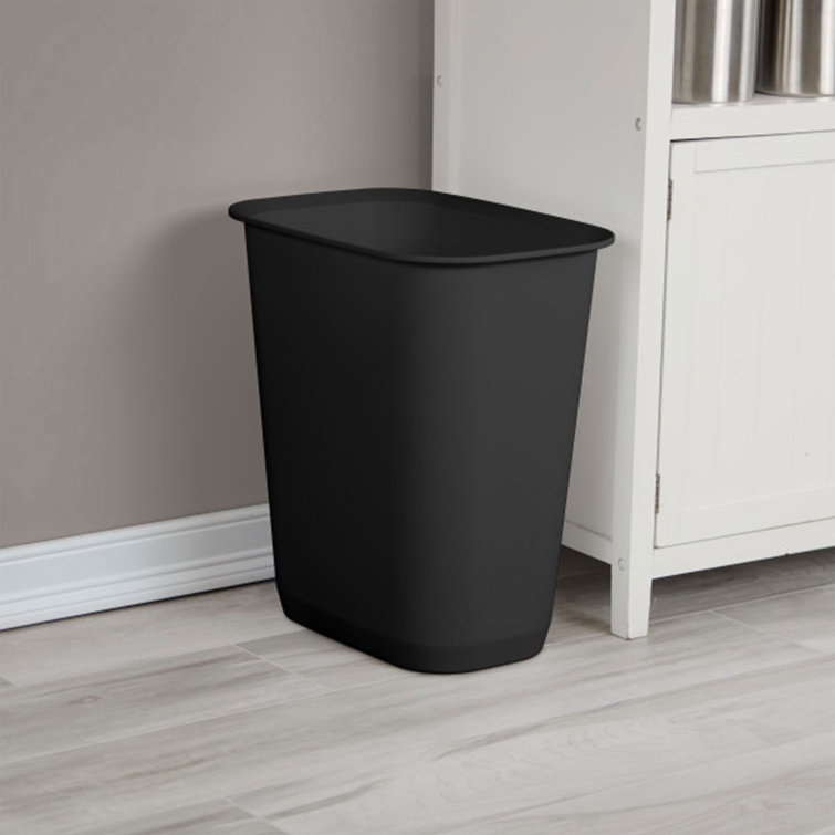 Sterilite 9 Gallon Black Plastic Rectangular Wastebasket, 6 Pack