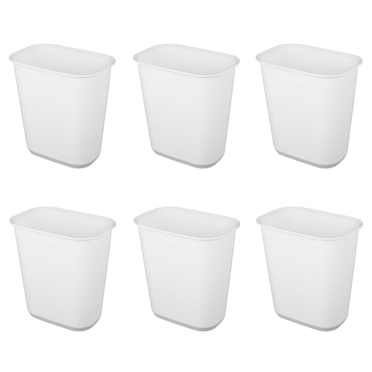 Sterilite 5.5 Gallon White Plastic Rectangular Wastebasket, 6 Pack