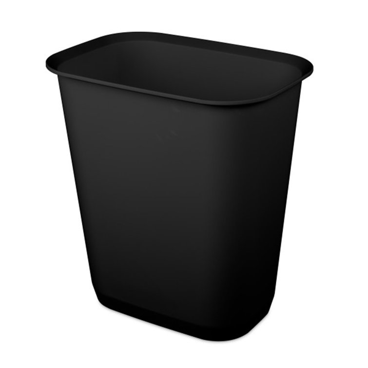 Sterilite 9 Gallon Black Plastic Rectangular Wastebasket, 6 Pack