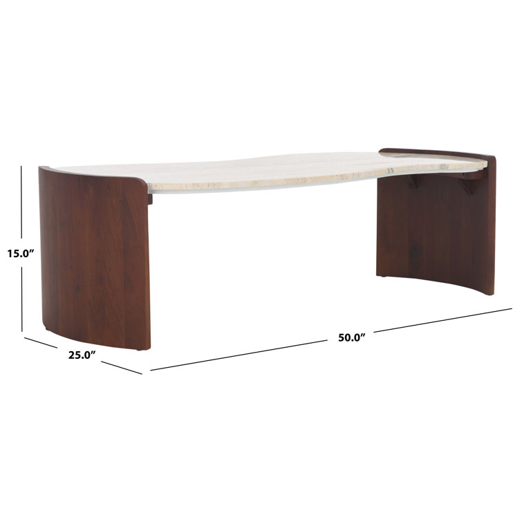 Elegant Dark Brown Acacia Wood and Travertine Coffee Table
