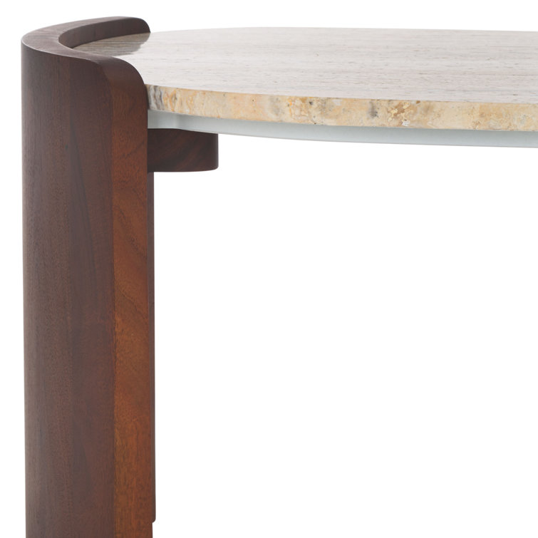 Elegant Dark Brown Acacia Wood and Travertine Coffee Table