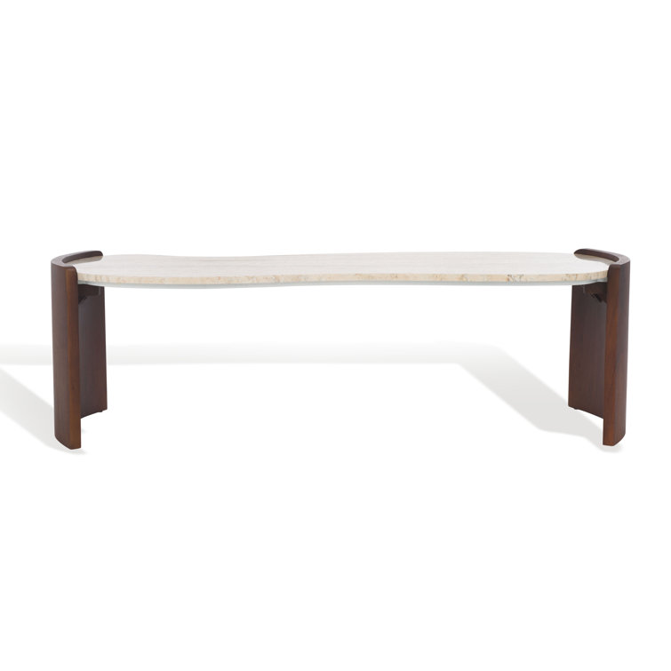 Elegant Dark Brown Acacia Wood and Travertine Coffee Table