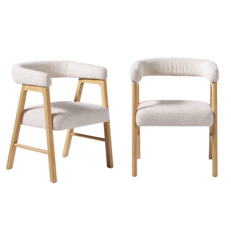 Ivory Boucle Upholstered Modern Curved Dining Chair Set