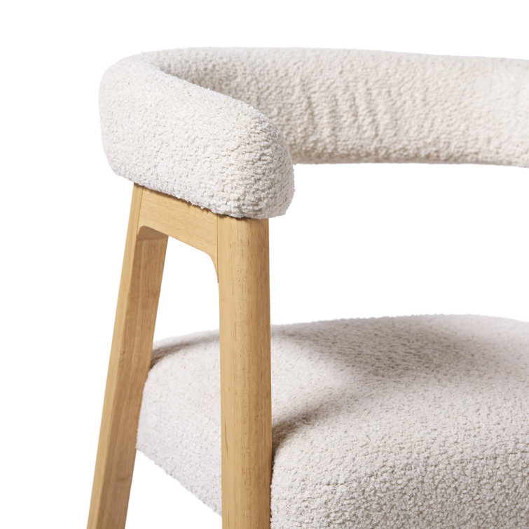 Ivory Boucle Upholstered Modern Curved Dining Chair Set