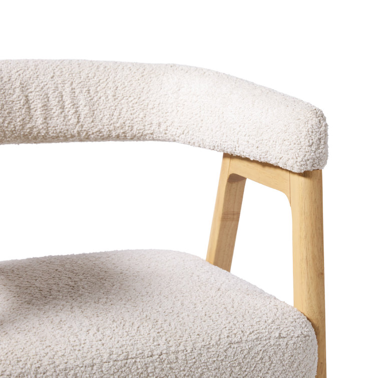 Ivory Boucle Upholstered Modern Curved Dining Chair Set