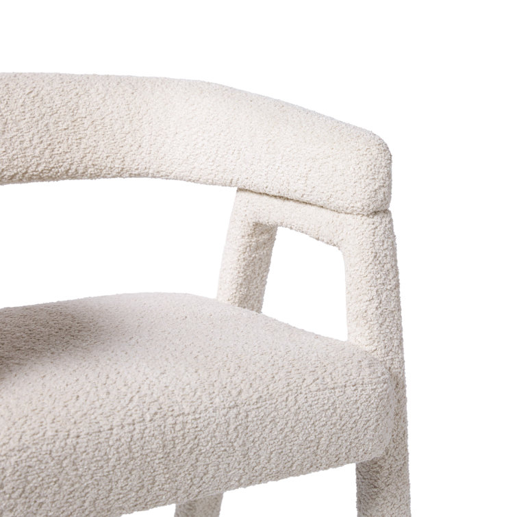 Ivory Boucle Upholstered Arm Chair with Wooden Legs