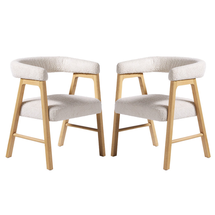 Ivory Boucle Upholstered Modern Curved Dining Chair Set