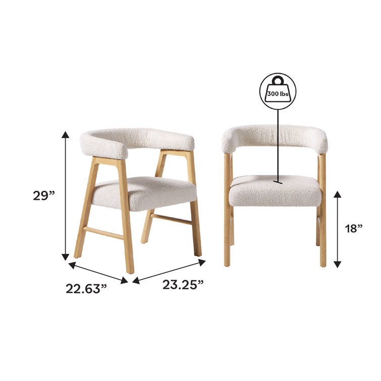 Ivory Boucle Upholstered Modern Curved Dining Chair Set