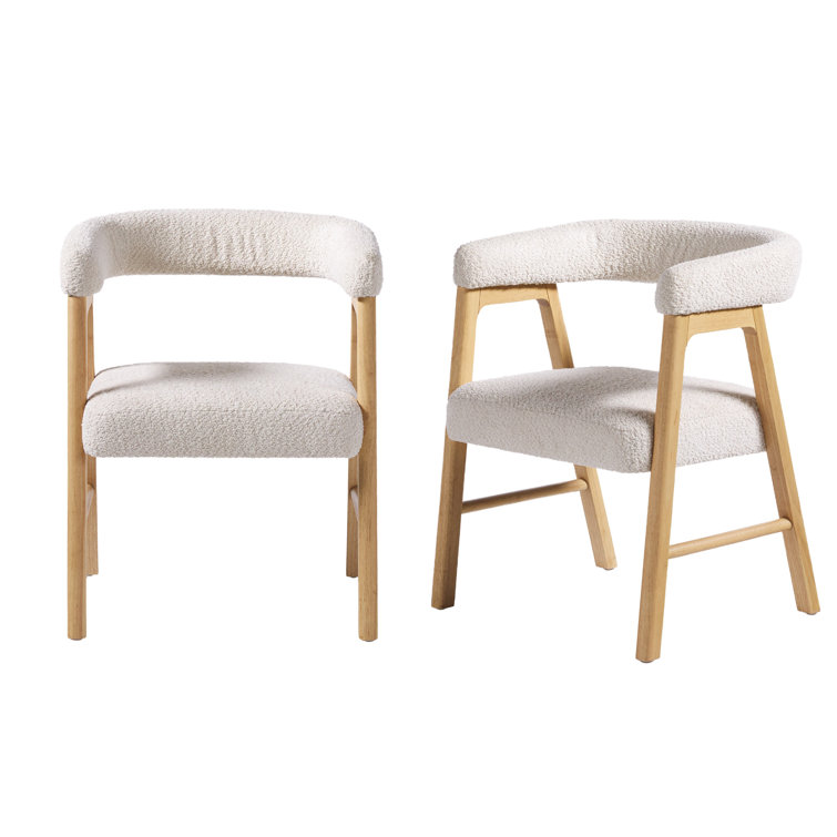 Ivory Boucle Upholstered Modern Curved Dining Chair Set