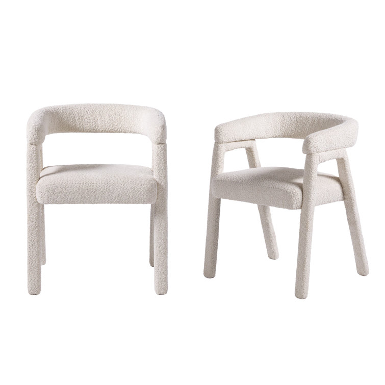 Ivory Boucle Upholstered Arm Chair with Wooden Legs
