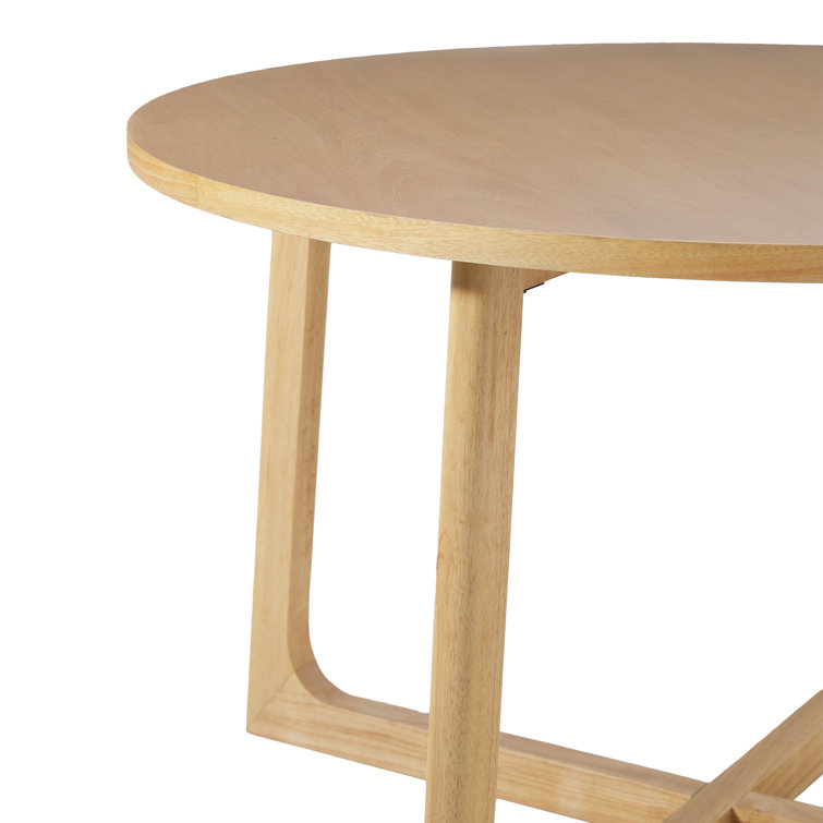 Natural Solid Wood Round Dining Table with Geometric Legs