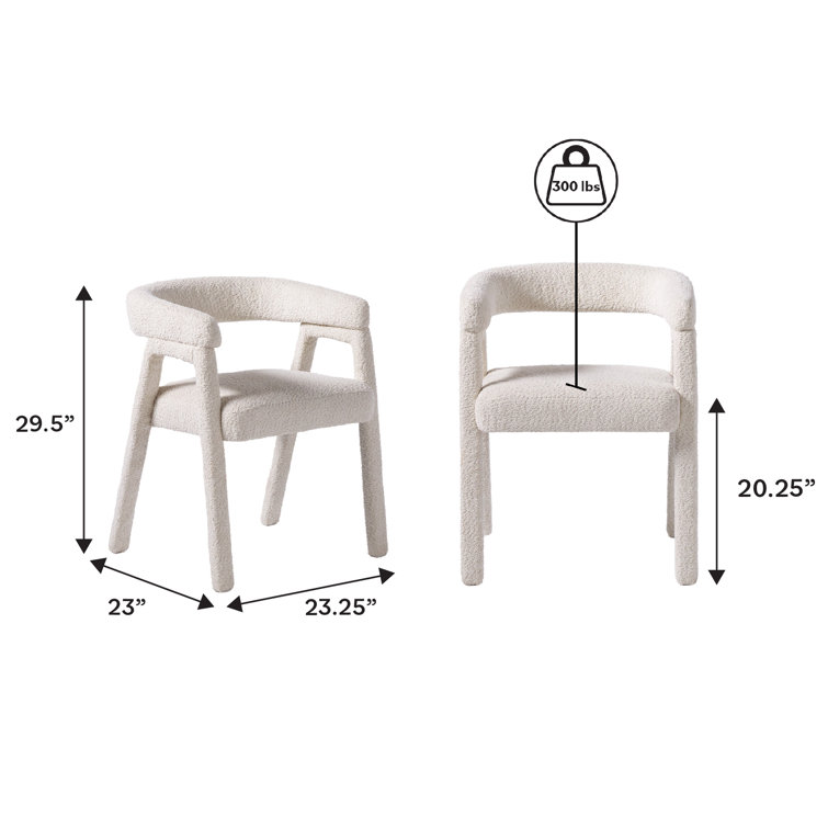 Ivory Boucle Upholstered Arm Chair with Wooden Legs