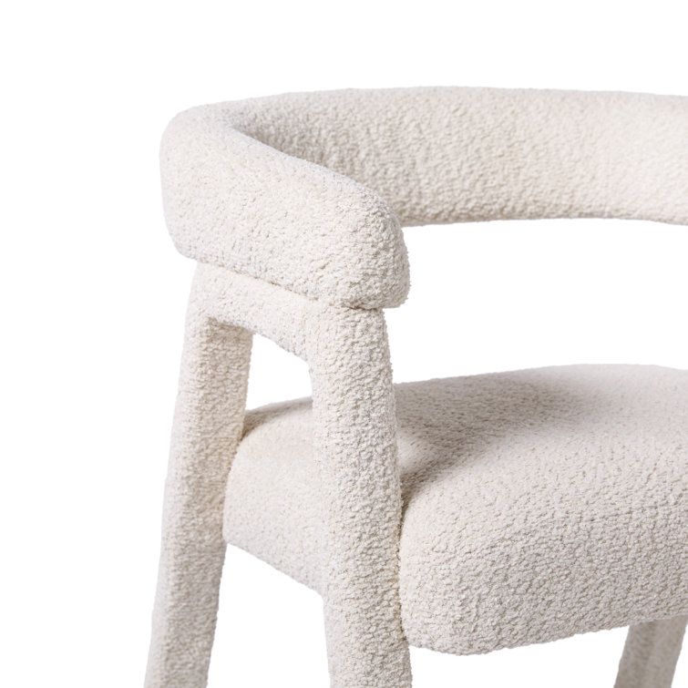 Ivory Boucle Upholstered Arm Chair with Wooden Legs