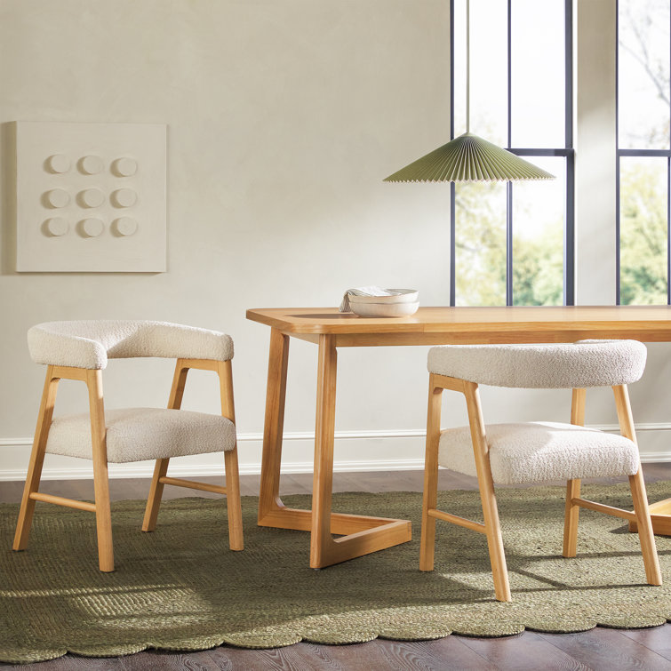 Ivory Boucle Upholstered Modern Curved Dining Chair Set