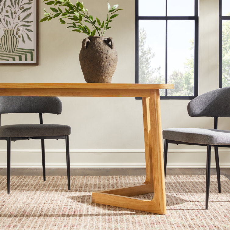 Natural Solid Wood Rectangular Dining Table with Geometric Legs