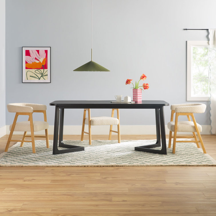 Modern Black Rectangular Wood Dining Table for Six