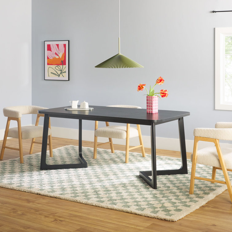 Modern Black Rectangular Wood Dining Table for Six