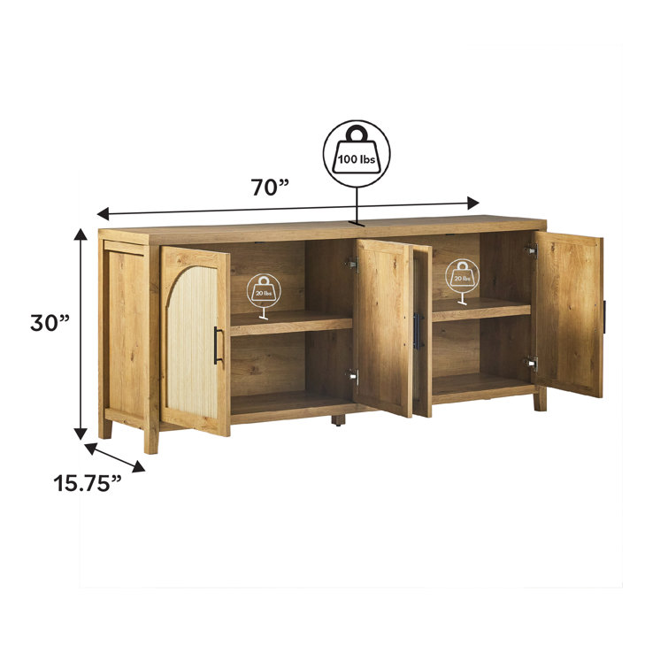 Modern 70" English Oak Reeded Sideboard with Arched Doors