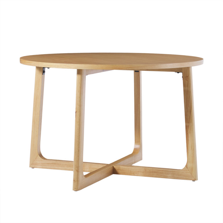 Natural Solid Wood Round Dining Table with Geometric Legs