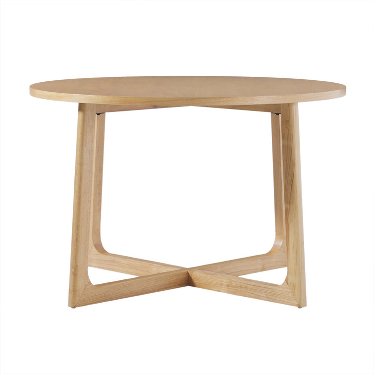 Natural Solid Wood Round Dining Table with Geometric Legs