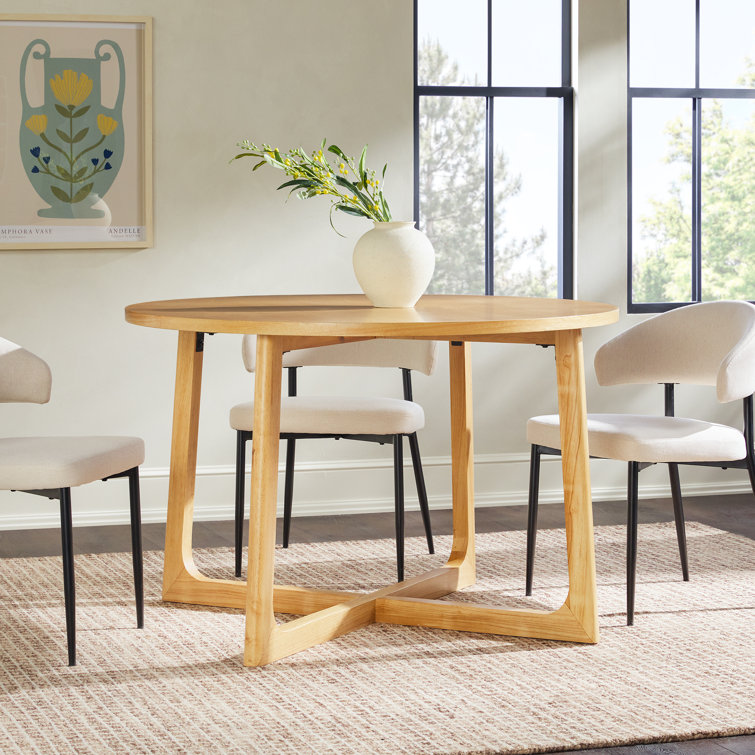 Natural Solid Wood Round Dining Table with Geometric Legs