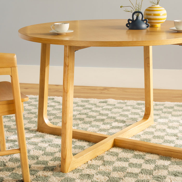 Natural Solid Wood Round Dining Table with Geometric Legs