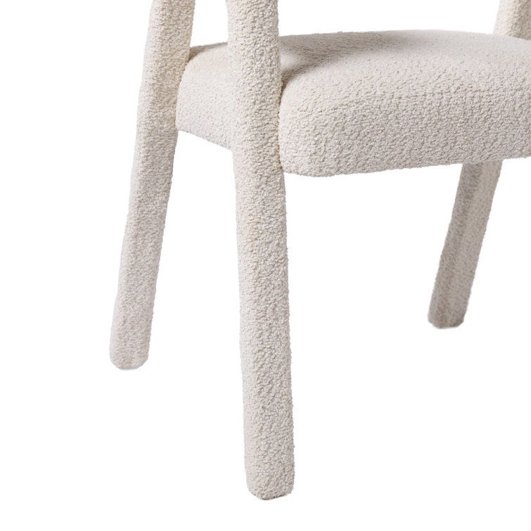 Ivory Boucle Upholstered Arm Chair with Wooden Legs