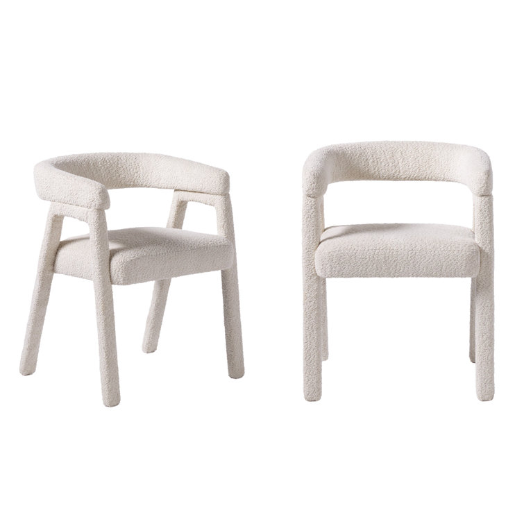 Ivory Boucle Upholstered Arm Chair with Wooden Legs