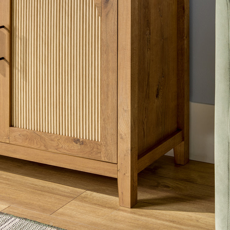 Modern 70" English Oak Reeded Sideboard with Arched Doors