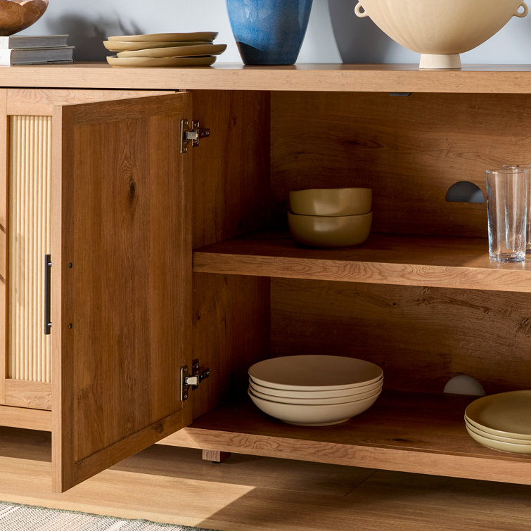 Modern 70" English Oak Reeded Sideboard with Arched Doors