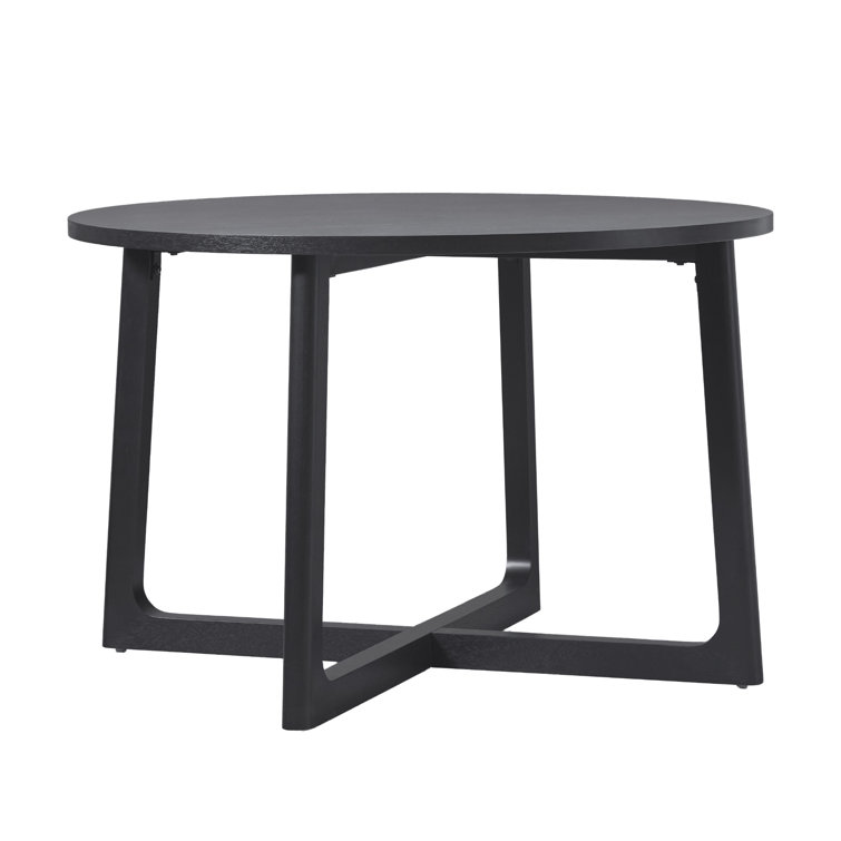 Black Solid Wood Round Dining Table with Geometric Legs