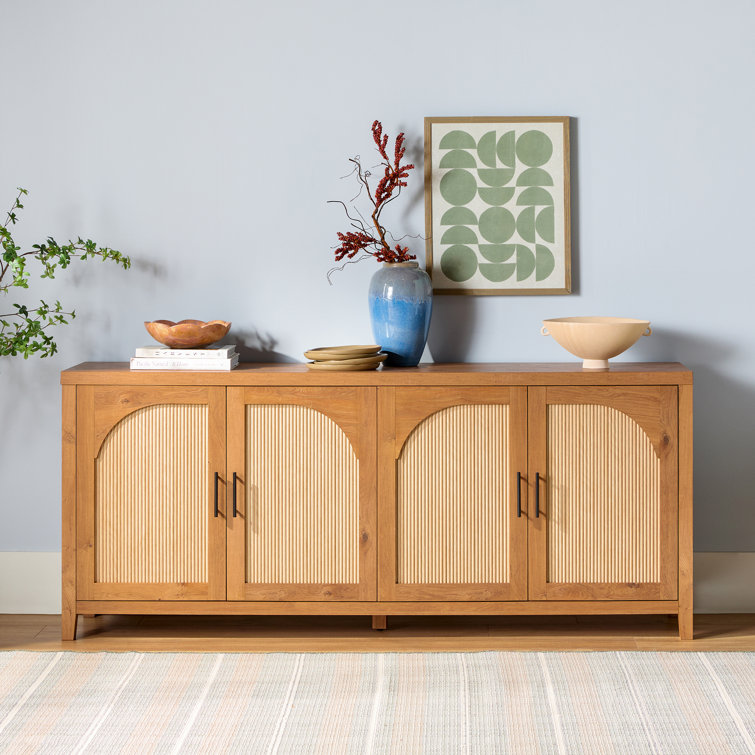 Modern 70" English Oak Reeded Sideboard with Arched Doors