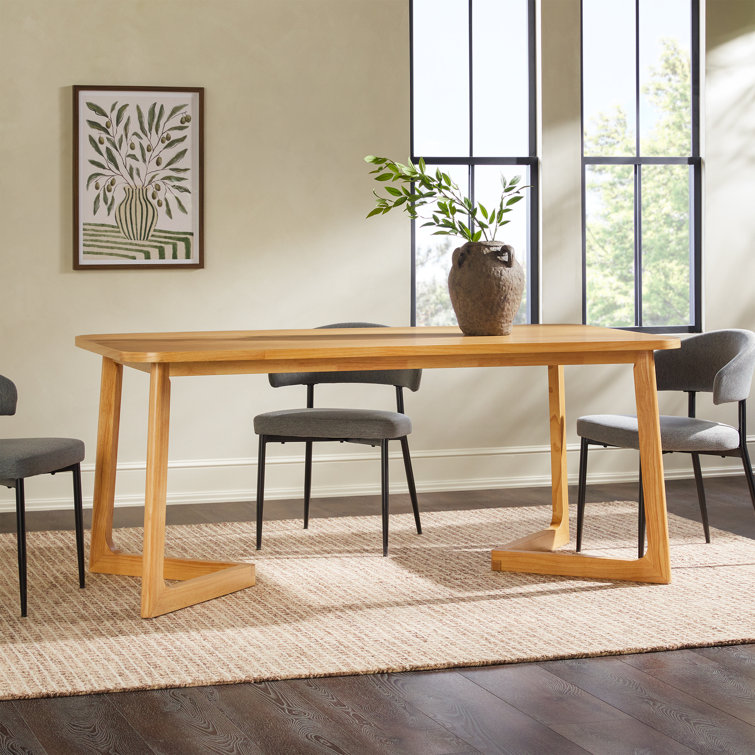 Natural Solid Wood Rectangular Dining Table with Geometric Legs
