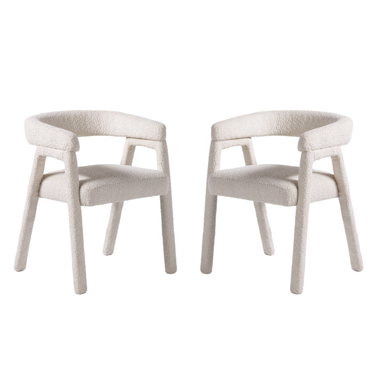 Ivory Boucle Upholstered Arm Chair with Wooden Legs
