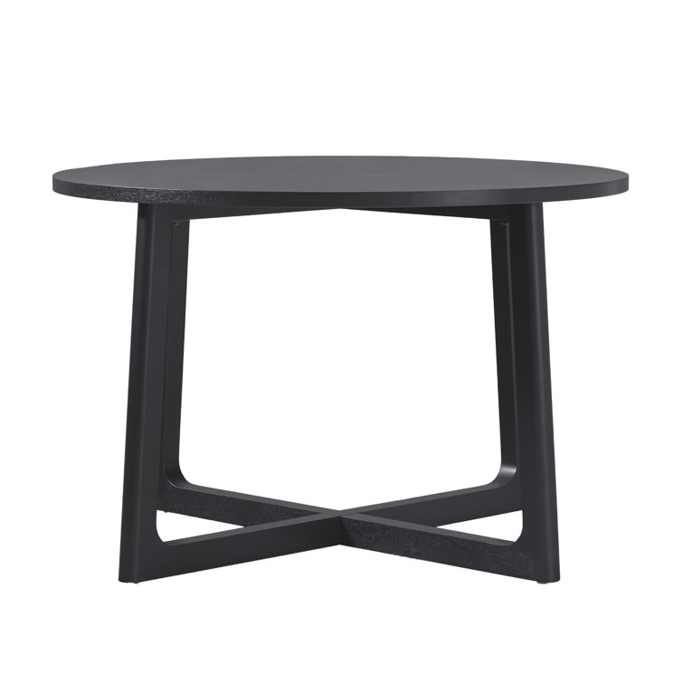 Black Solid Wood Round Dining Table with Geometric Legs