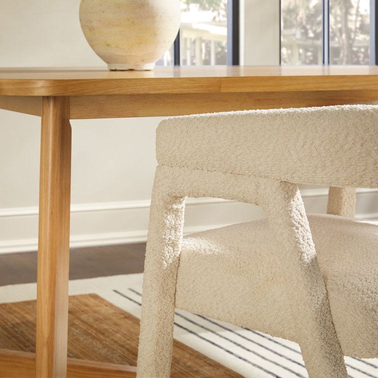 Ivory Boucle Upholstered Arm Chair with Wooden Legs