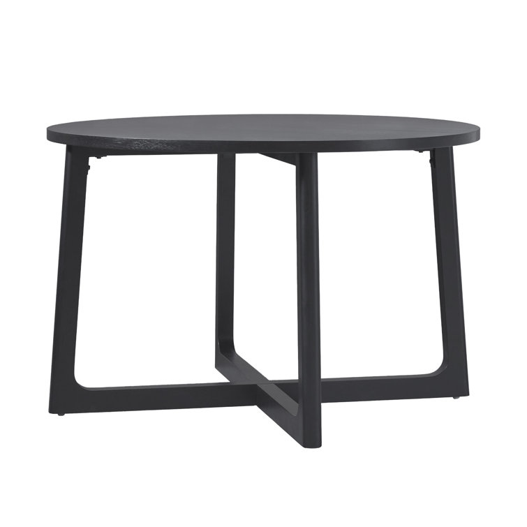 Black Solid Wood Round Dining Table with Geometric Legs