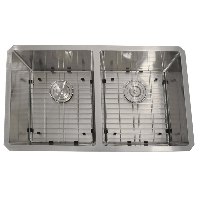 Pro Series 32'' Brushed Satin Stainless Steel Double Bowl Undermount Kitchen Sink