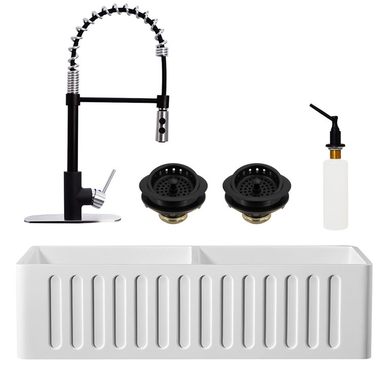 36'' Matte Black Stainless Steel Farmhouse Double Bowl Sink