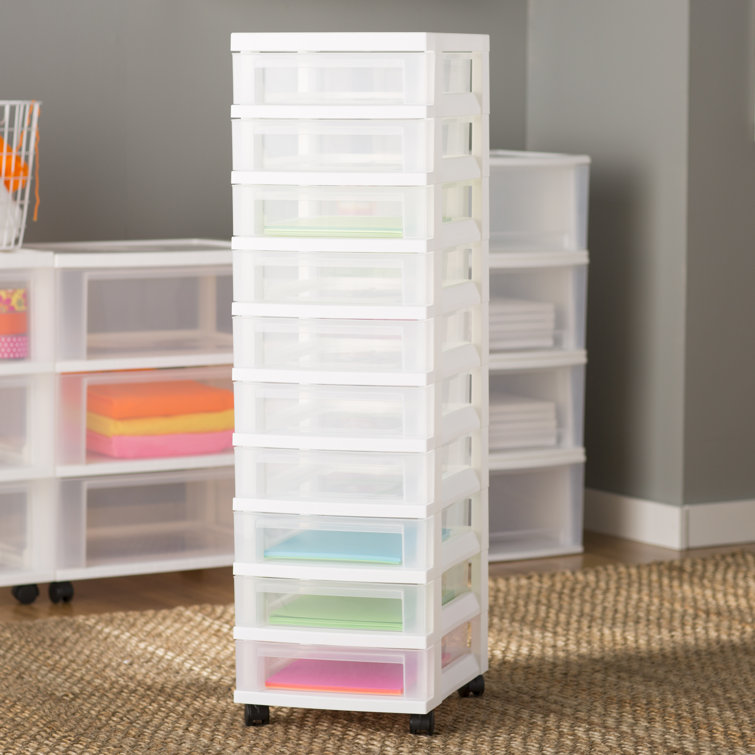 White Clear 10-Drawer Plastic Rolling Storage Cart