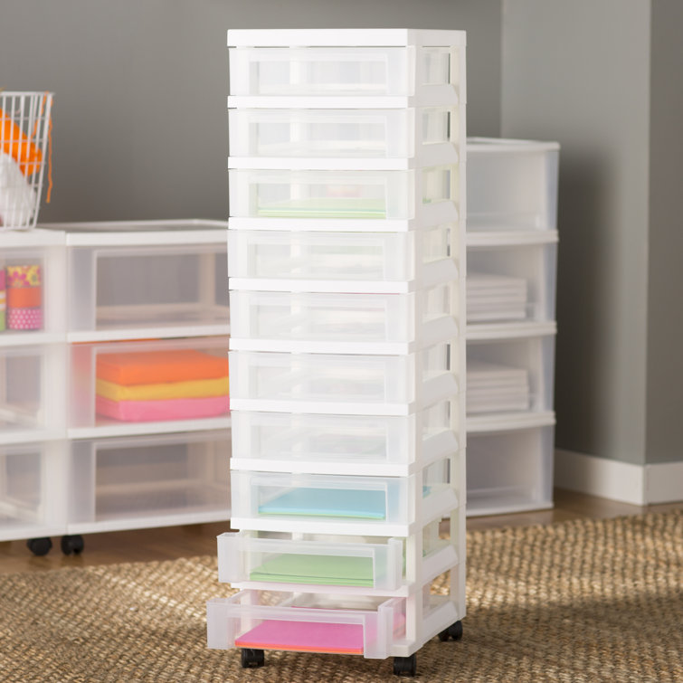 White Clear 10-Drawer Plastic Rolling Storage Cart