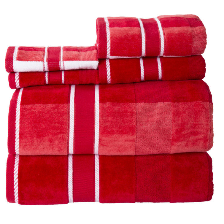 Luxurious Red Cotton Velour 6-Piece Towel Set