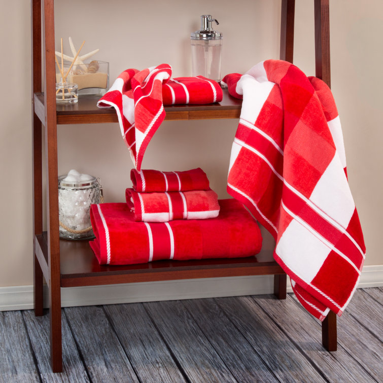 Luxurious Red Cotton Velour 6-Piece Towel Set