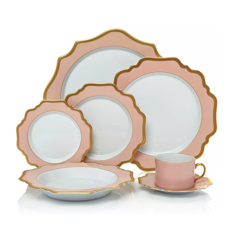 Hand-Painted Porcelain Pink and Gold Salad Plate