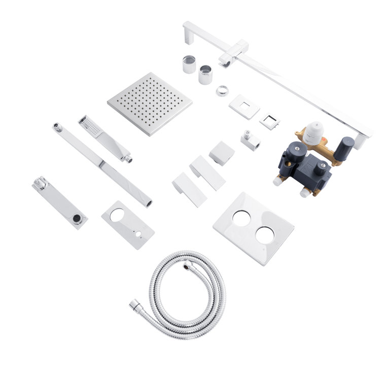 Chrome Adjustable Multi-head Square Shower System with Filter